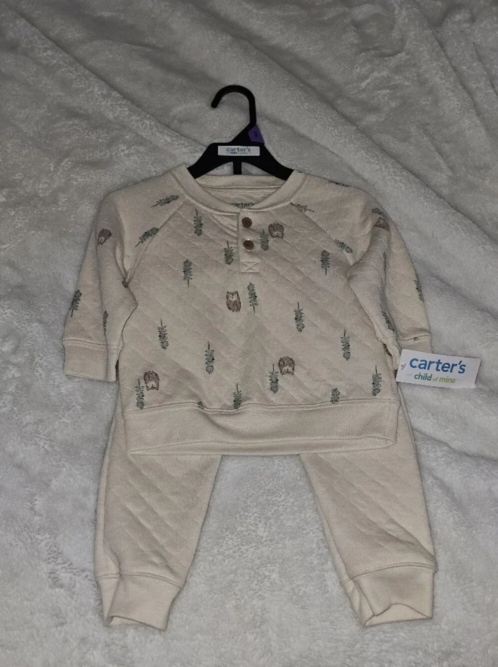 Carter's Cream Quilted Woodland Set with Green Tree Accents